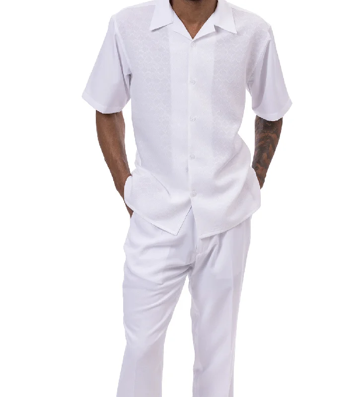 White Tone-on-tone Walking Suit 2 Piece Short Sleeve Set