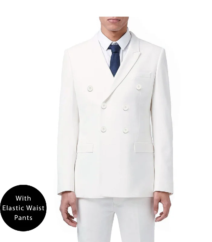 Ramses Collection - White Regular Fit Double Breasted 2 Piece Suit with Flexible Elastic Waistband