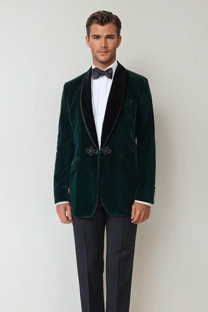 Men Green Smoking Jacket Velvet Smoking Dinner Coat For Men Winter Wear Stylish Designer Coat Winter Outwear