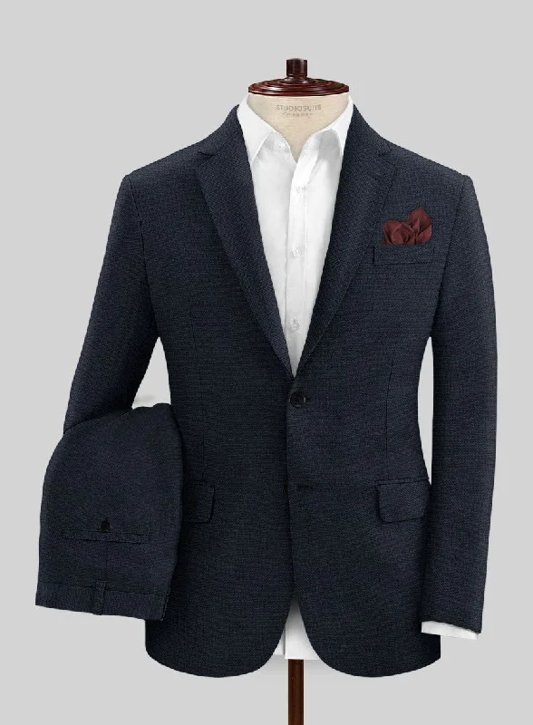 Italian Prato Dark Blue Dobby Linen Suit