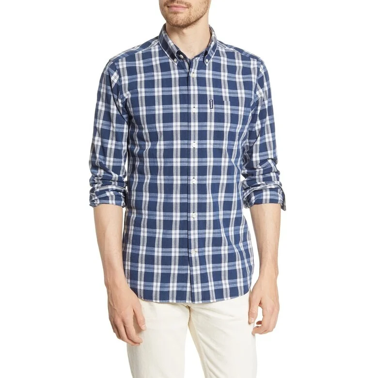 Barbour Men's Tailored-Fit Indigo Check Shirt indigo Size Small