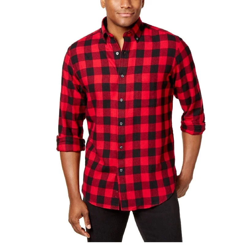 Club Room Men's Buffalo Check Button Down Shirt Red Size Medium