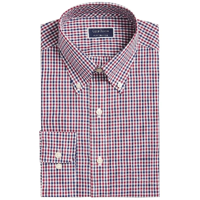 Club Room Men's Check Performance Dress Shirt Wine Size 34-35