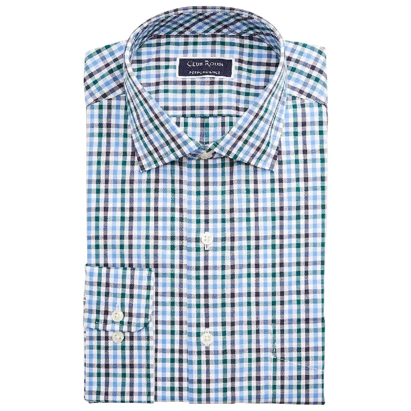 Club Room Men's Classic Fit Stretch Wrinkle-Resistant Gingham Dress Shirt Navy Size 16-32-33