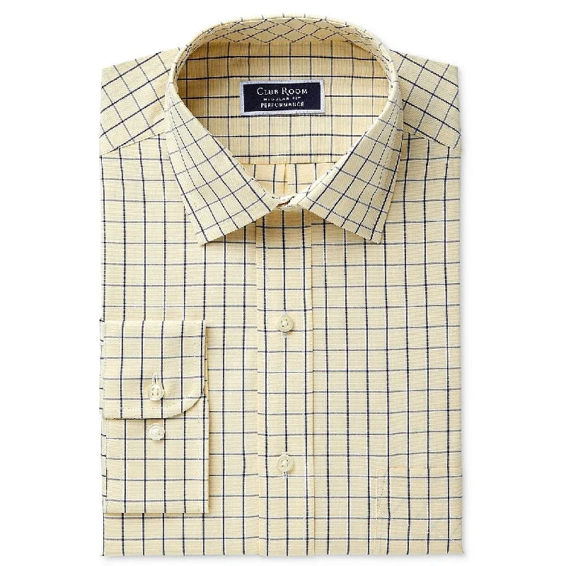 Club Room Men's Classic/Regular Fit Performance Windowpane Shirt Navy Size 32X33 - 32-33