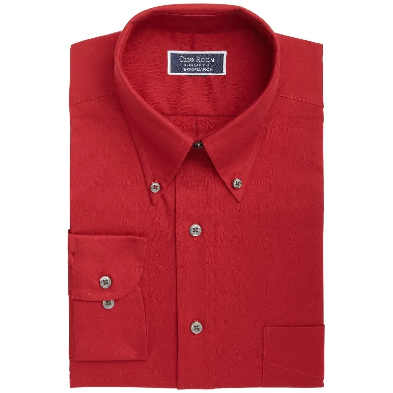 Club Room Men's Regular Fit Stretch Wrinkle-Resistant Solid Pinpoint Dress Shirt Red Size 18-36-37