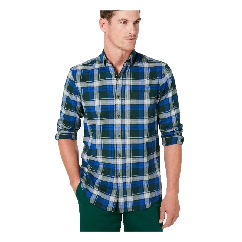 Club Room Men's Stretch Brushed Cotton Plaid Flannel Shirt Green Size X-Large