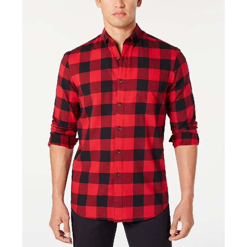 Club Room Men's Stretch Brushed Cotton Plaid Flannel Shirt Red Size Small