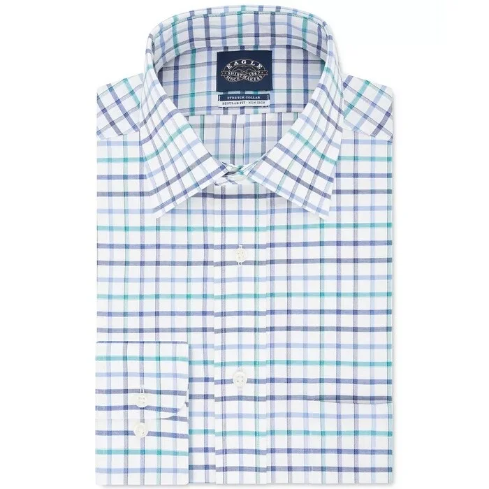 Eagle Men's Classic/Regular-Fit Non-Iron Flex Collar Check Dress Shirt Blue Size 16.5x32-33 - 32-33