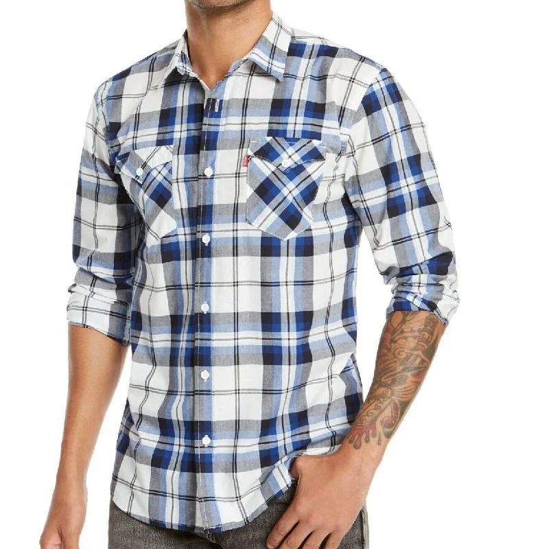 Levi's Men's Clemente Regular-Fit Plaid Shirt White Medium