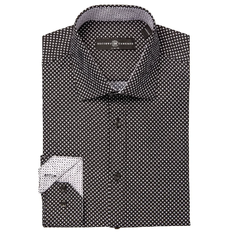 Society Of Threads Men's Diamond-Print Dress Shirt Black Size XL - XX-Large