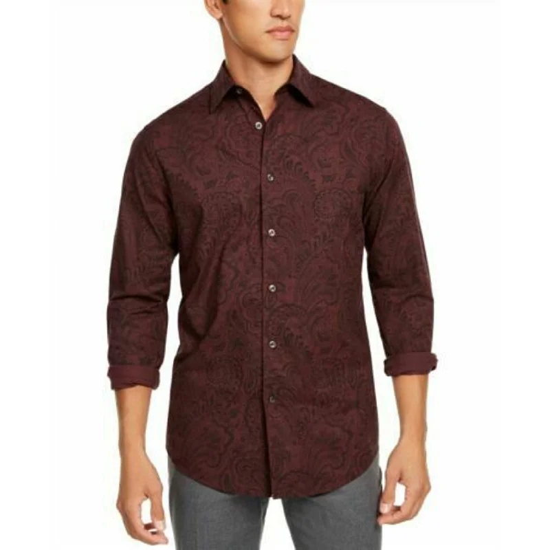 Tasso Elba Men's Pillo Melange Paisley Shirt Red Size Extra Large - X-Large