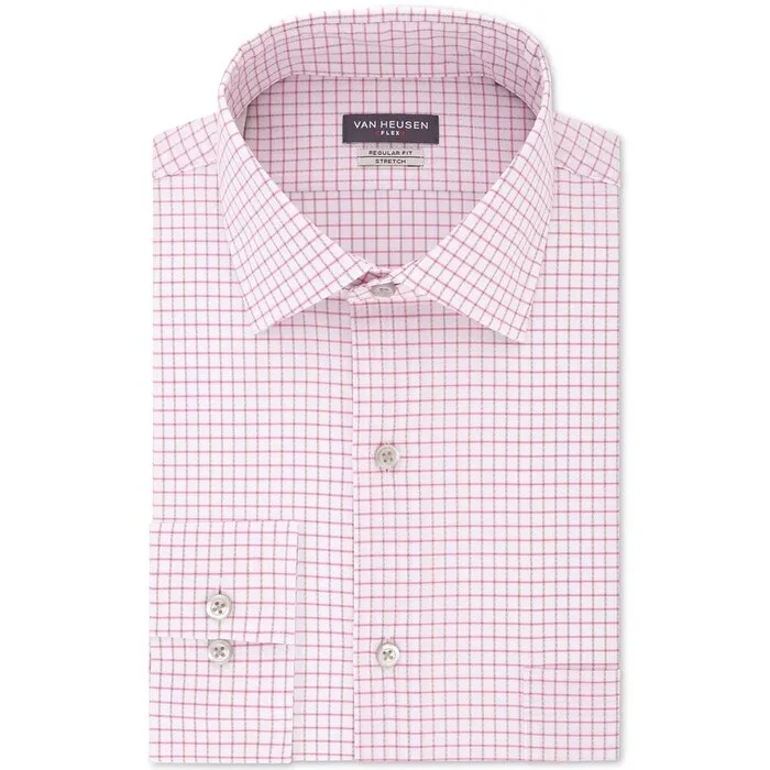 Van Heusen Men's Checkered Regular Fit Dress Shirt Pink Size 14.5X32x33