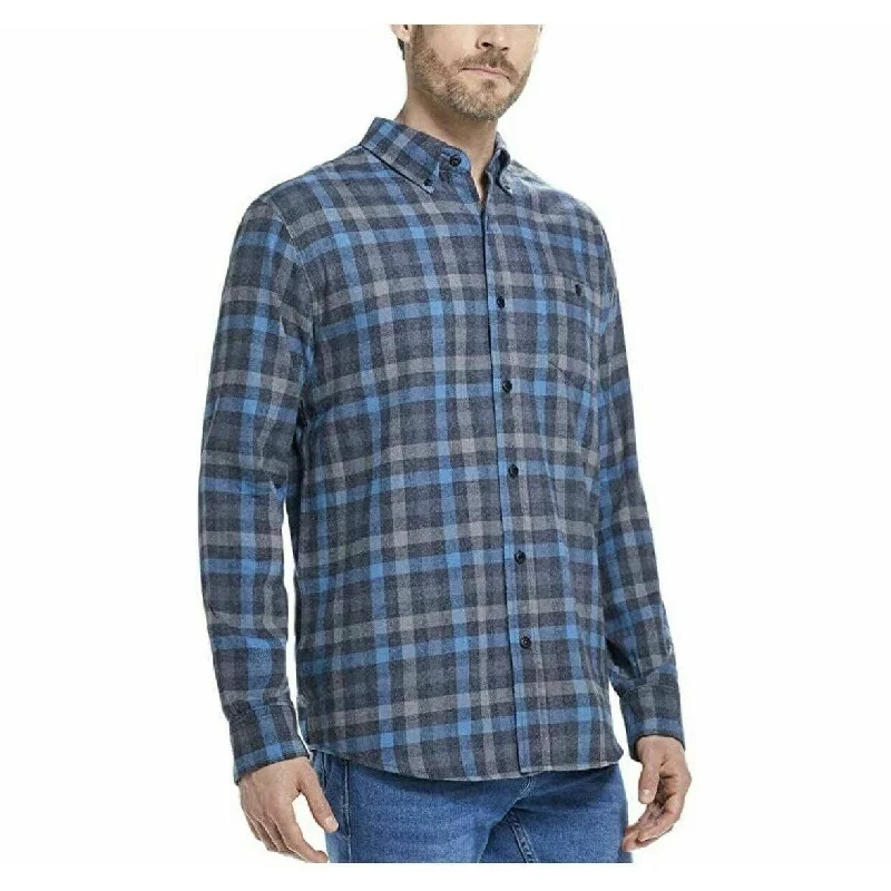 Weatherproof Vintage Men's Brushed Flannel Plaid Shirt Blue Size Small