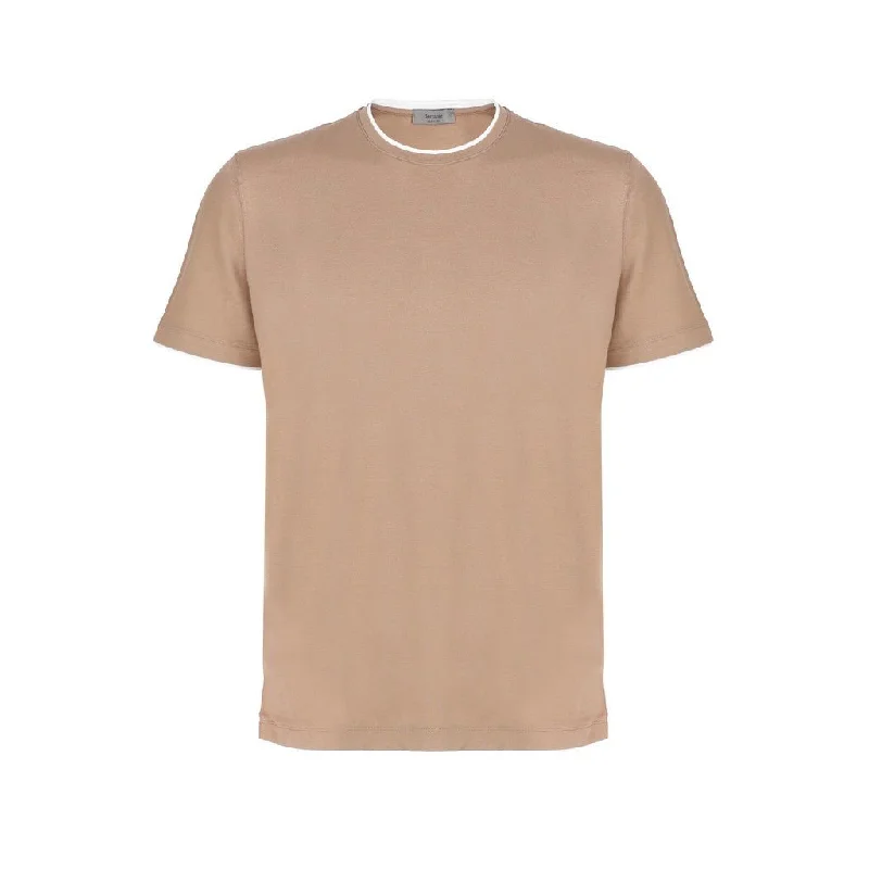 FERRANTE Cotton Crew Neck Short Sleeve Shirt BEIGE