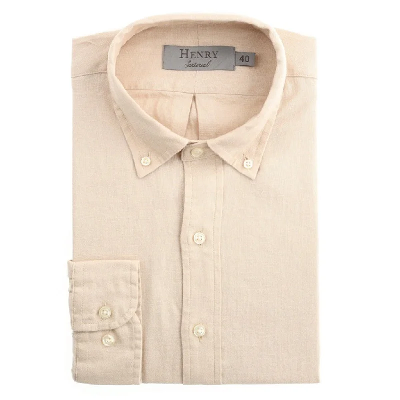 HENRY SARTORIAL Single Cuff Linen Shirt BEIGE