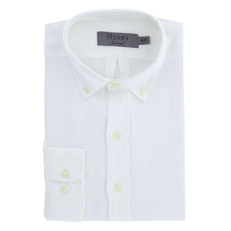 HENRY SARTORIAL Single Cuff Linen Shirt WHITE