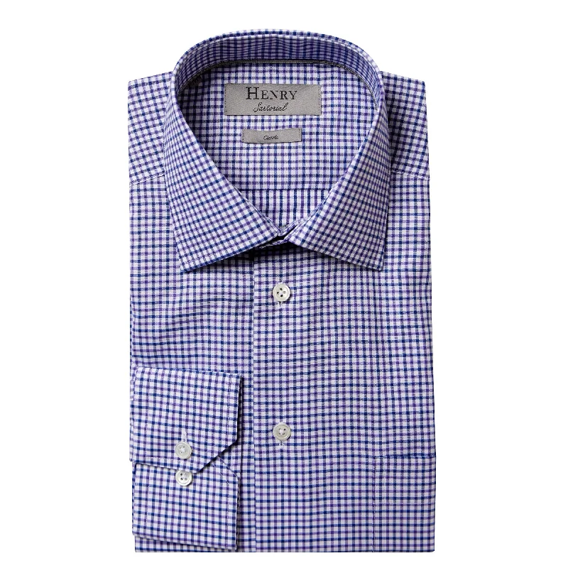 HENRY SARTORIAL Check Casual Shirt DARK NAVY/WHITE/PURPLE