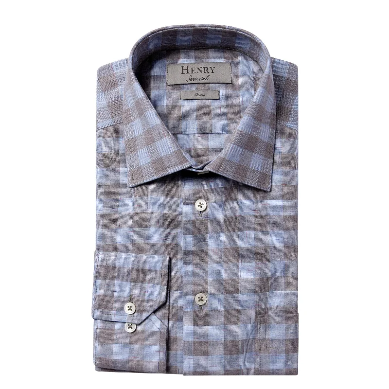 HENRY SARTORIAL Check Casual Shirt GREY/BLUE