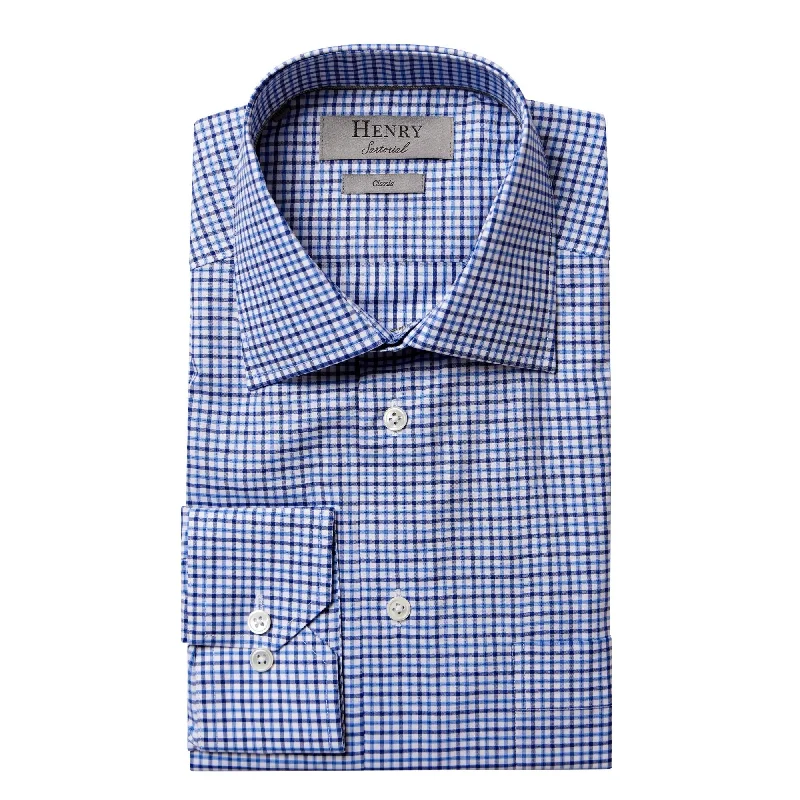 HENRY SARTORIAL Check Casual Shirt NAVY/BLUE/WHITE