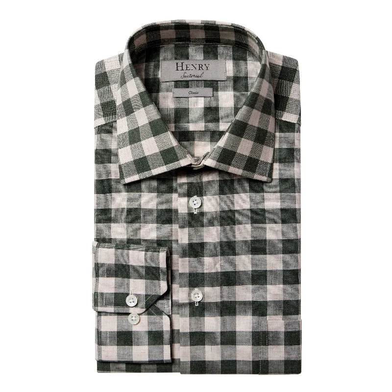 HENRY SARTORIAL Check Casual Shirt OLIVE/BEIGE