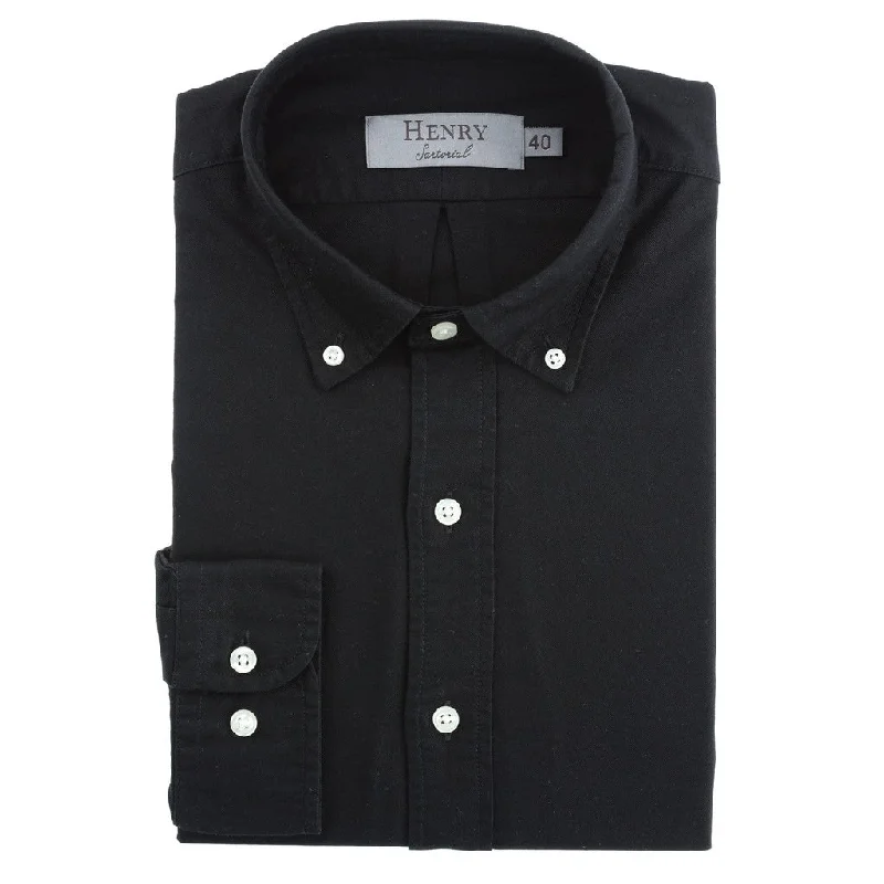 HENRY SARTORIAL Garment Washed Single Cuff Shirt BLACK