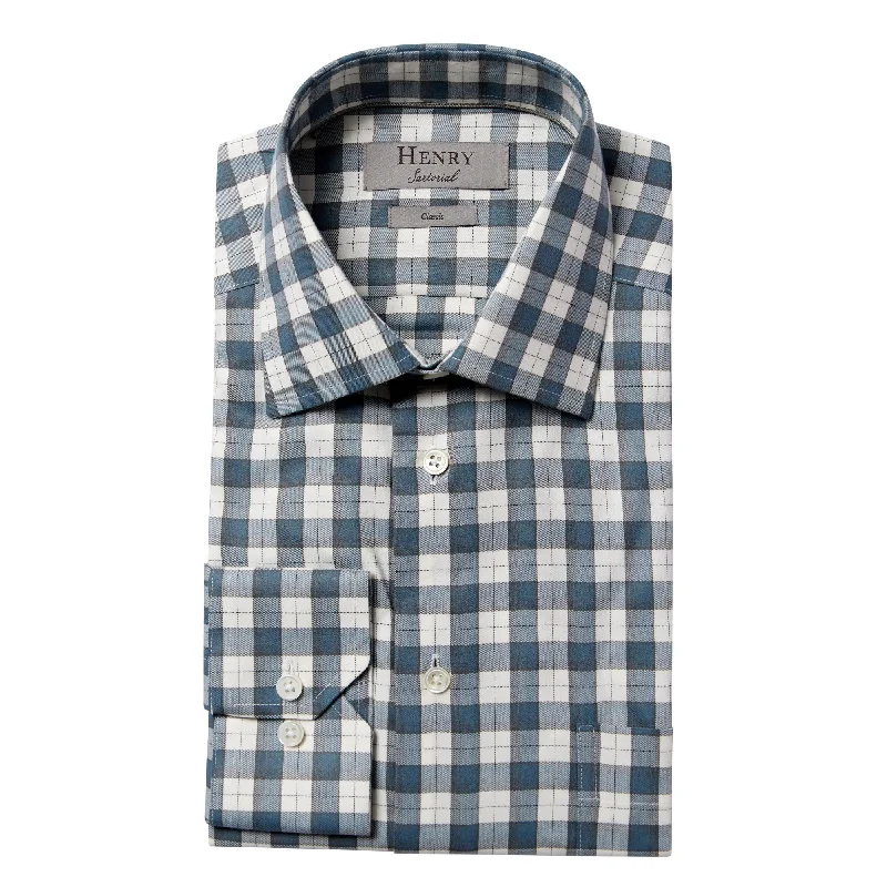 HENRY SARTORIAL Plaid Flannel Casual Shirt BLUE/WHITE