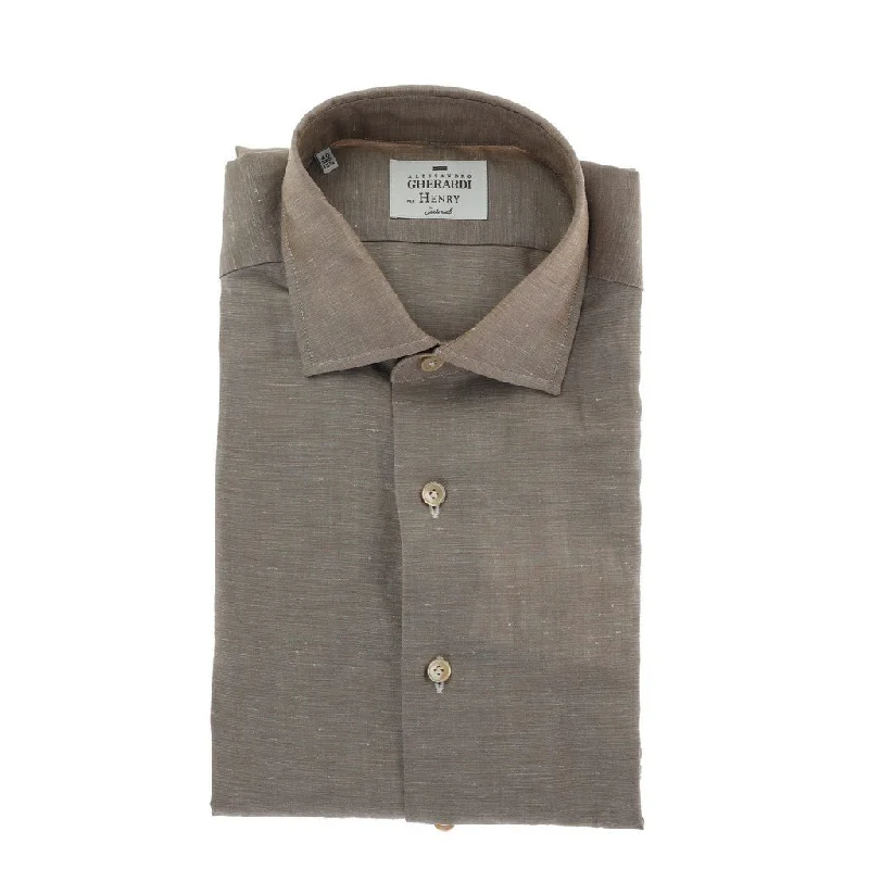 HENRY SARTORIAL X GHERARDI Long Sleeve Linen Mix Shirt BEIGE