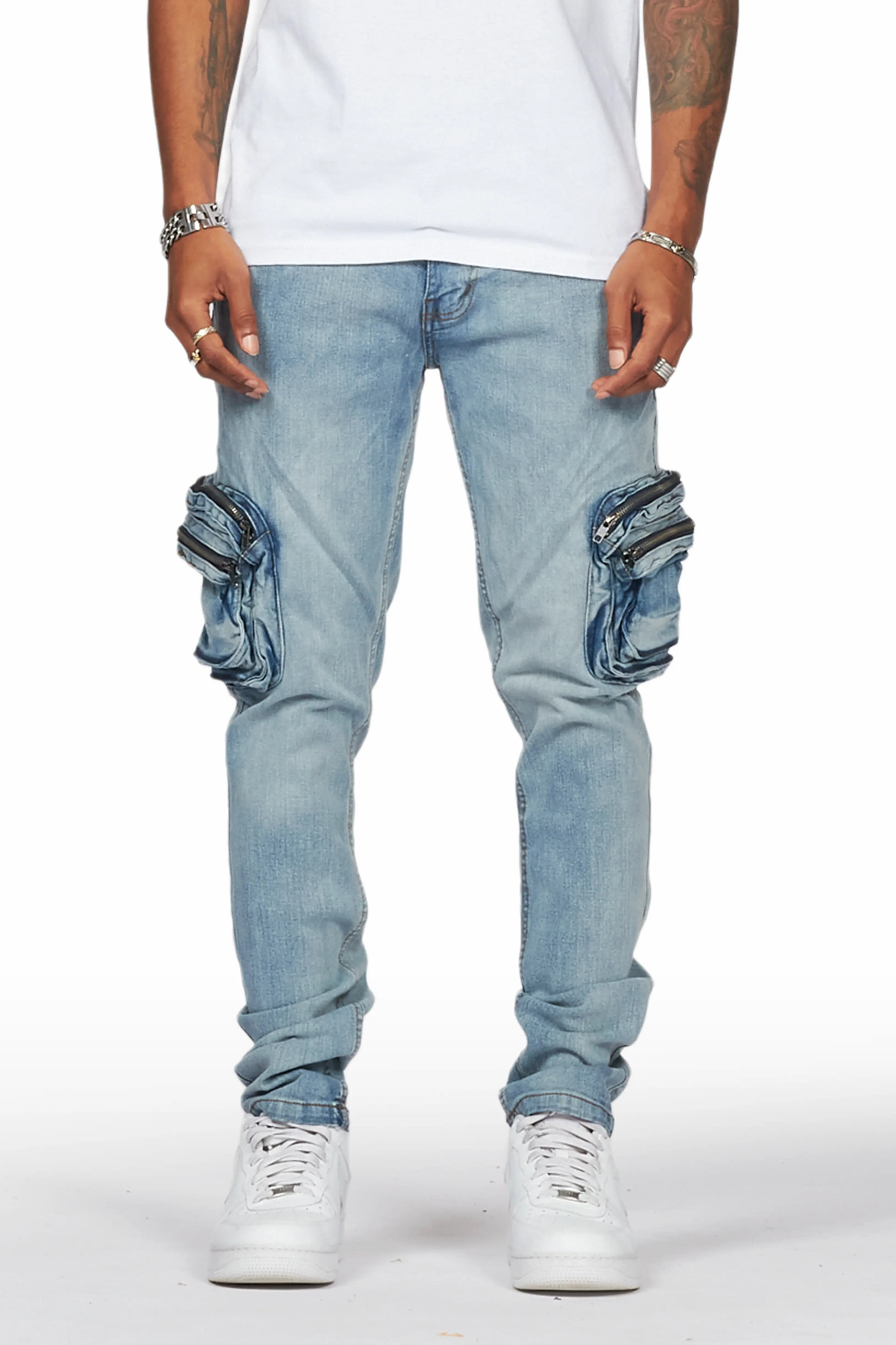 Falan Light Blue Skinny Fit Cargo Jean