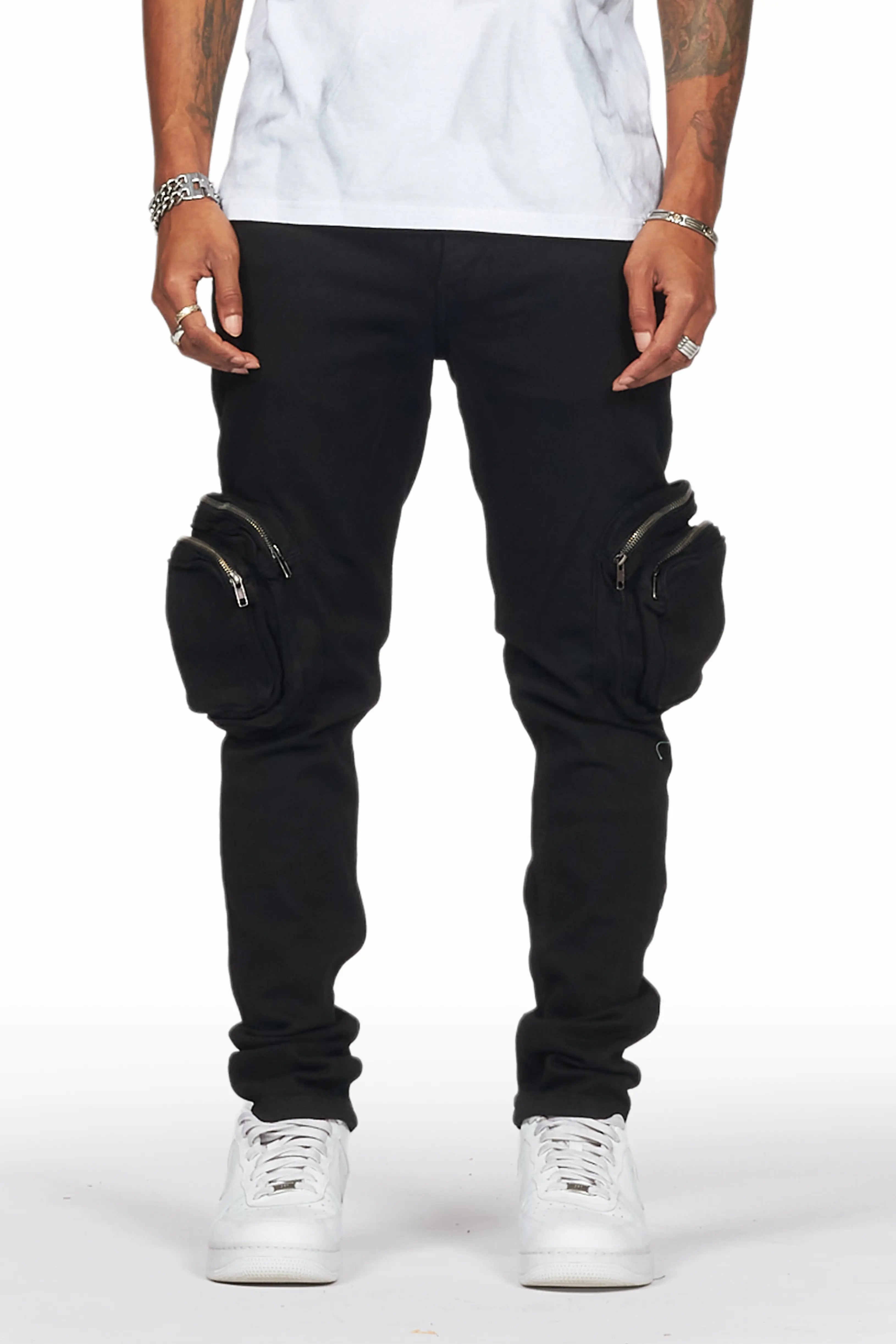 Garren Black Skinny Fit Cargo Jean