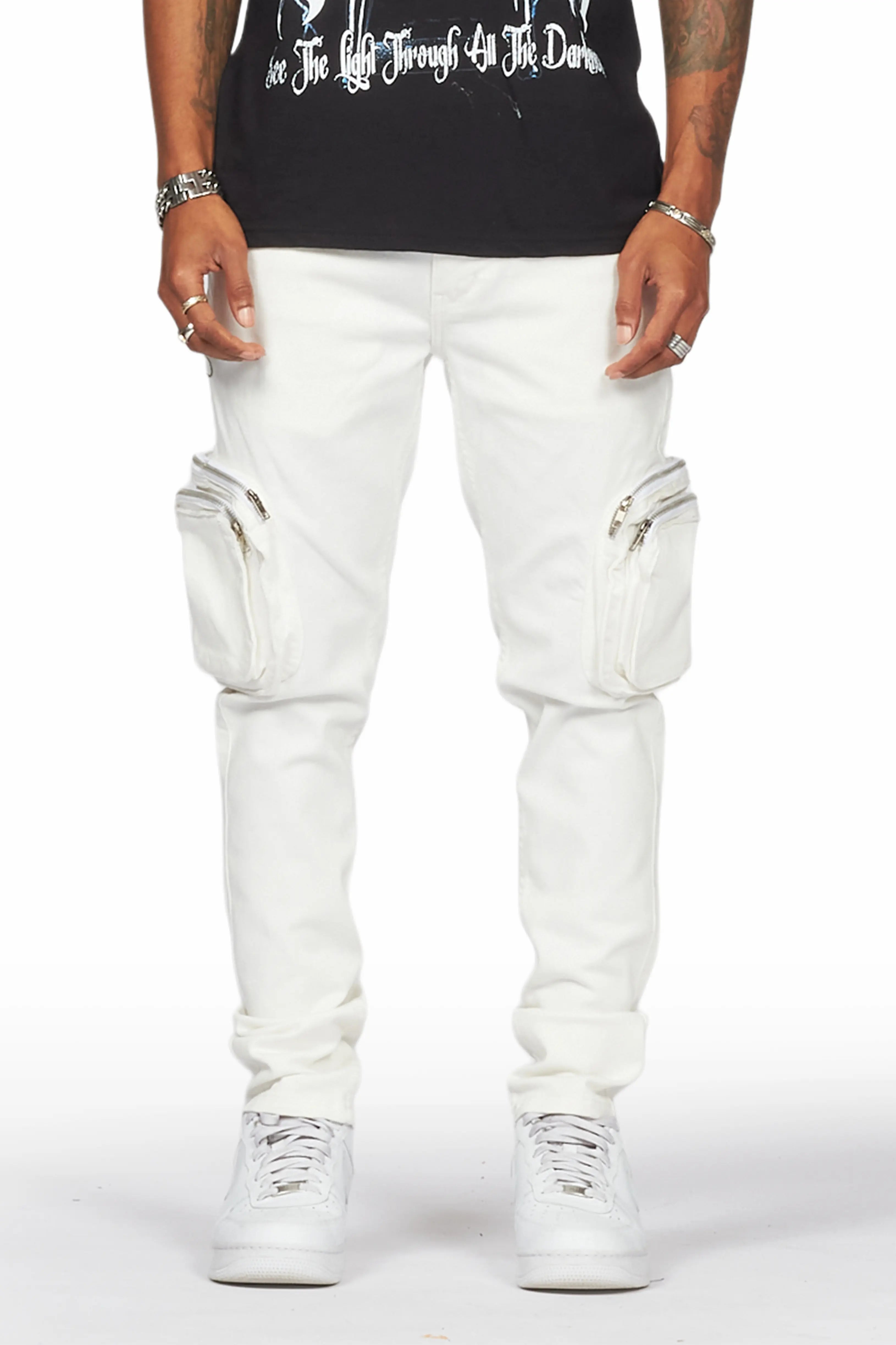 Garren Cream Skinny Fit Cargo Jean