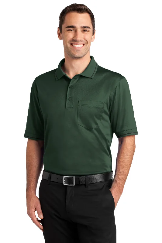 CornerStone Mens Select Moisture Wicking Short Sleeve Polo Shirt w/ Pocket - Dark Green/Black - Closeout