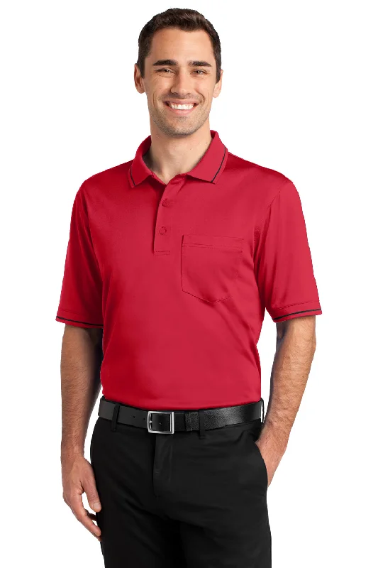 CornerStone Mens Select Moisture Wicking Short Sleeve Polo Shirt w/ Pocket - Red/Black - Closeout