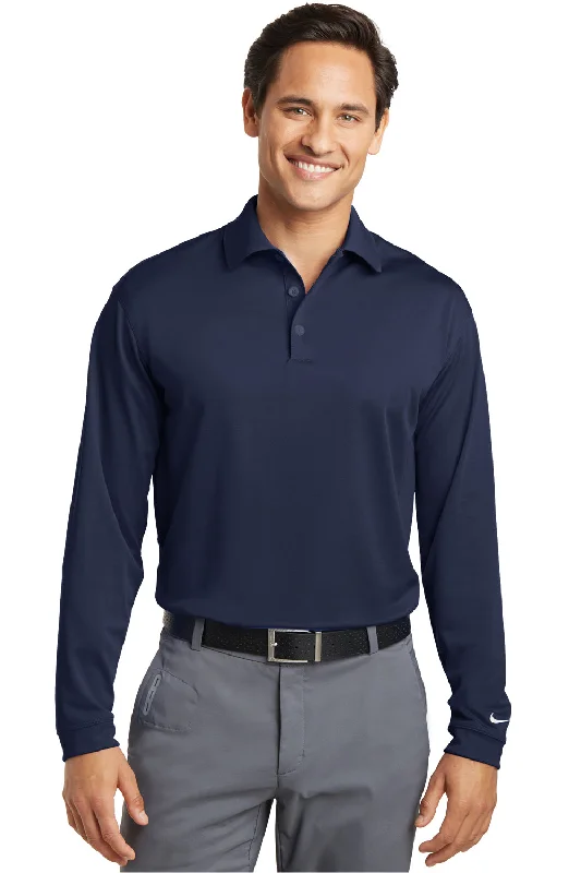 Nike Mens Stretch Tech Dri-Fit Moisture Wicking Long Sleeve Polo Shirt - Midnight Navy Blue