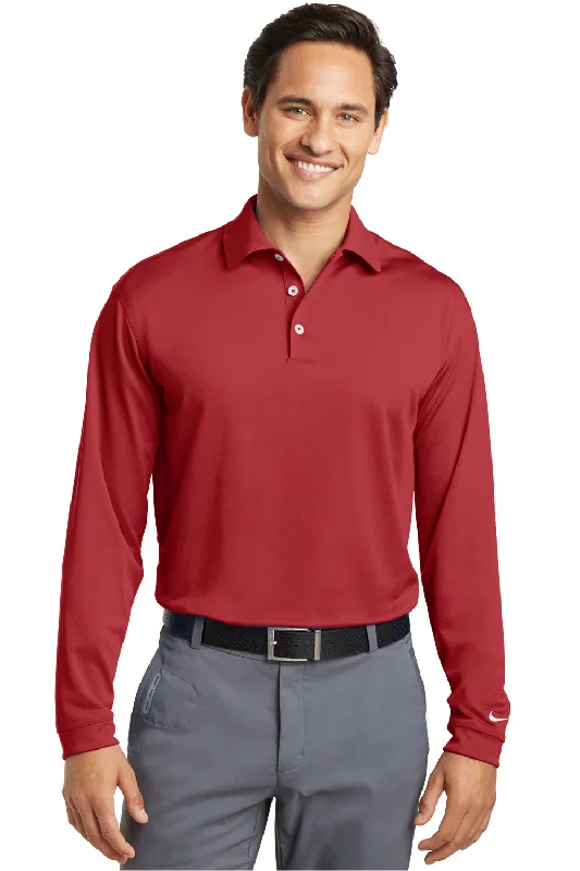 Nike Mens Stretch Tech Dri-Fit Moisture Wicking Long Sleeve Polo Shirt - Varsity Red