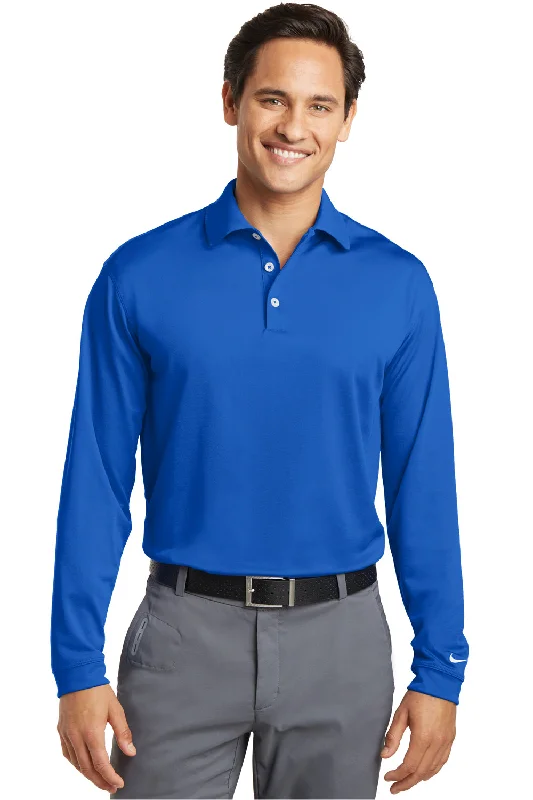 Nike Mens Stretch Tech Dri-Fit Moisture Wicking Long Sleeve Polo Shirt - Sapphire Blue