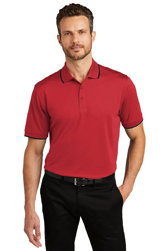 Port Authority Mens Dry Zone Moisture Wicking Short Sleeve Polo Shirt - Rich Red/Deep Black