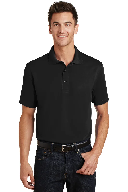 Port Authority Mens Moisture Wicking Short Sleeve Polo Shirt - Black - Closeout