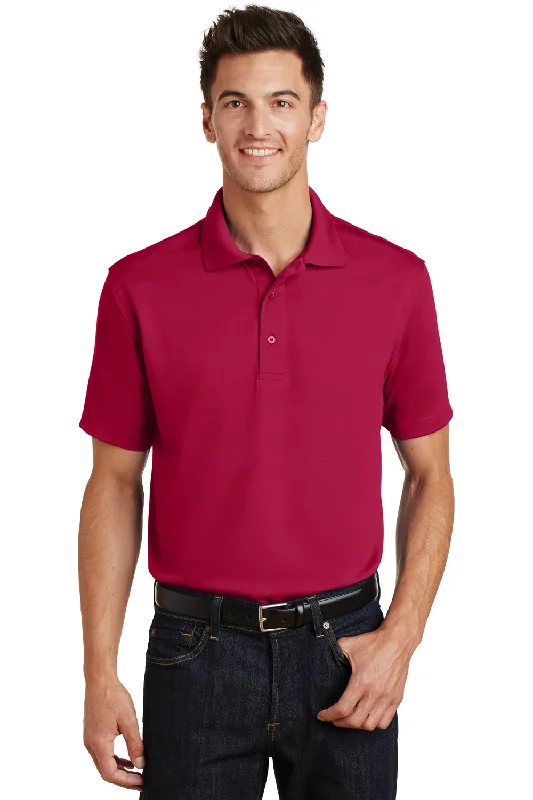 Port Authority Mens Moisture Wicking Short Sleeve Polo Shirt - Red - Closeout