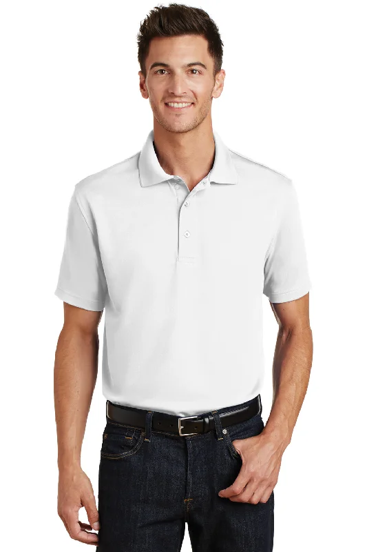 Port Authority Mens Moisture Wicking Short Sleeve Polo Shirt - White - Closeout