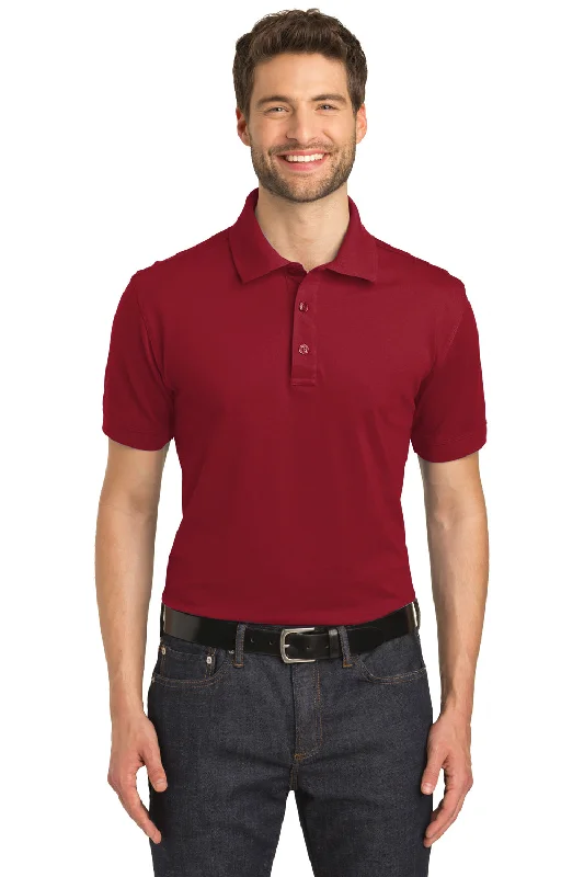 Port Authority Mens Moisture Wicking Short Sleeve Polo Shirt - Chili Red - Closeout