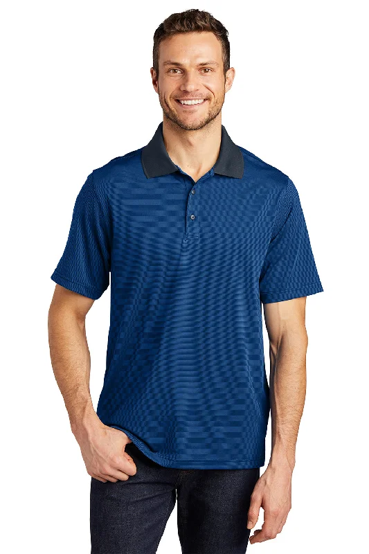 Port Authority Mens Performance Moisture Wicking Short Sleeve Polo Shirt - Seaport Blue/Dress Navy Blue