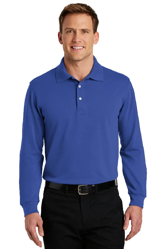 Port Authority Mens Rapid Dry Moisture Wicking Long Sleeve Polo Shirt - Royal Blue - Closeout