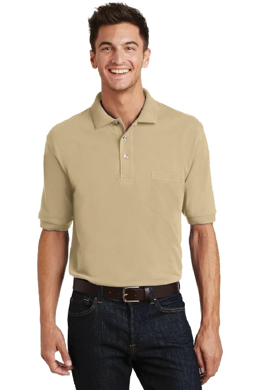 Port Authority Mens Shrink Resistant Short Sleeve Polo Shirt w/ Pocket - Stone - Closeout