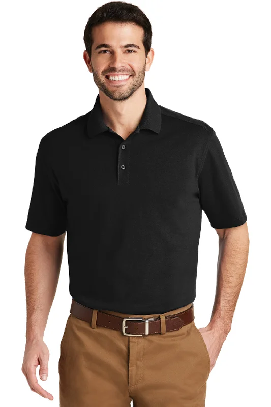 Port Authority Mens SuperPro Moisture Wicking Short Sleeve Polo Shirt - Black - Closeout