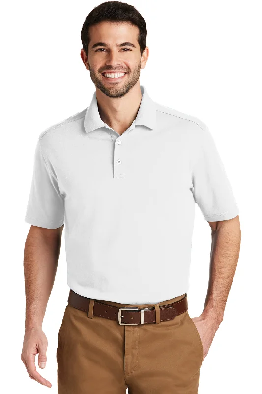 Port Authority Mens SuperPro Moisture Wicking Short Sleeve Polo Shirt - White - Closeout