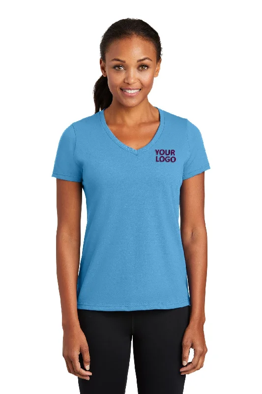 Port & Company Ladies Performance Blend Custom V-Neck Tee's, Aquatic Blue