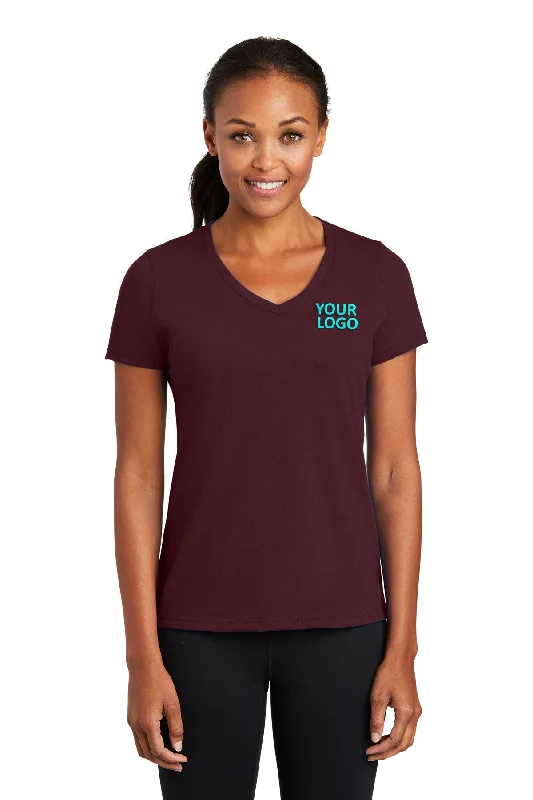 Port & Company Ladies Performance Blend Custom V-Neck Tee's, Athletic Maroon