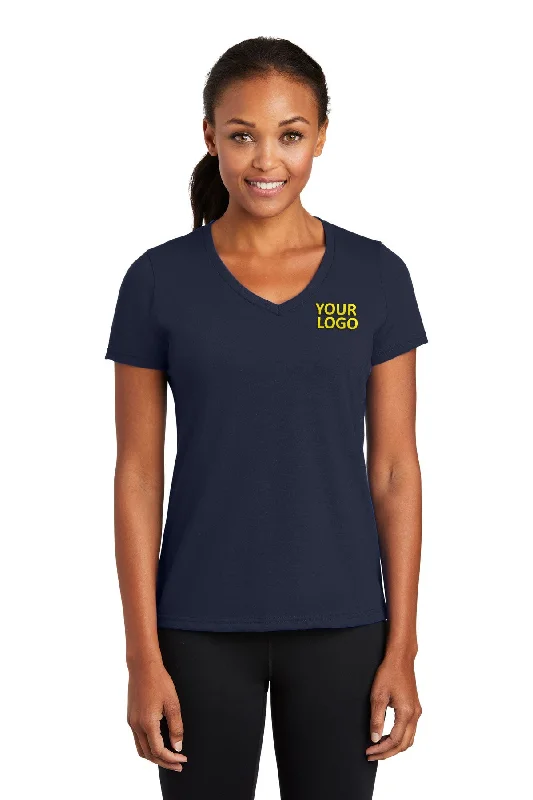 Port & Company Ladies Performance Blend Custom V-Neck Tee's, Deep Navy