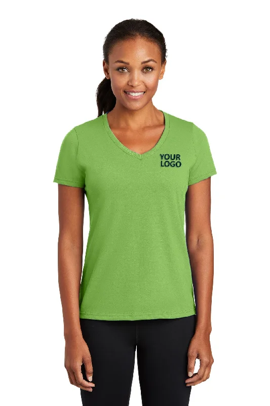 Port & Company Ladies Performance Blend Customized V-Neck Tee's, Lime